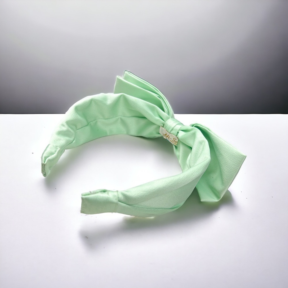Pastel Mint Green Oversized Bow Thick Silky Satin Headband - Picture 3 of 4